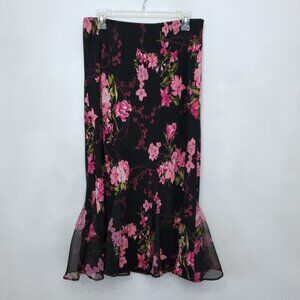 R&M Richards Women's Y2K Fairy Grunge Skirt Dark Floral Sheer Chiffon Size 16WP